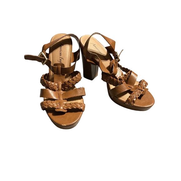 American Eagle Open Strappy High Heel Shoes WOMEN SIZE 8 Brown Sandals Braided - Picture 1 of 9